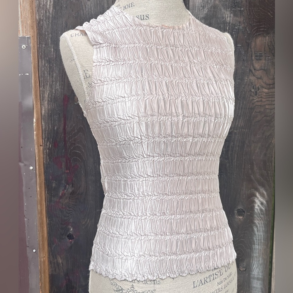 Dreamy By Nicola Women's Cream Vest, Pearly ivory tank, stretchy , vintage,retro